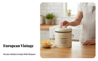 Vintage Metal Compost Bin Odor Filtering Kitchen Food Waste Pail Kitchen Compost Pail Vented Lid Countertop Food Waste Container