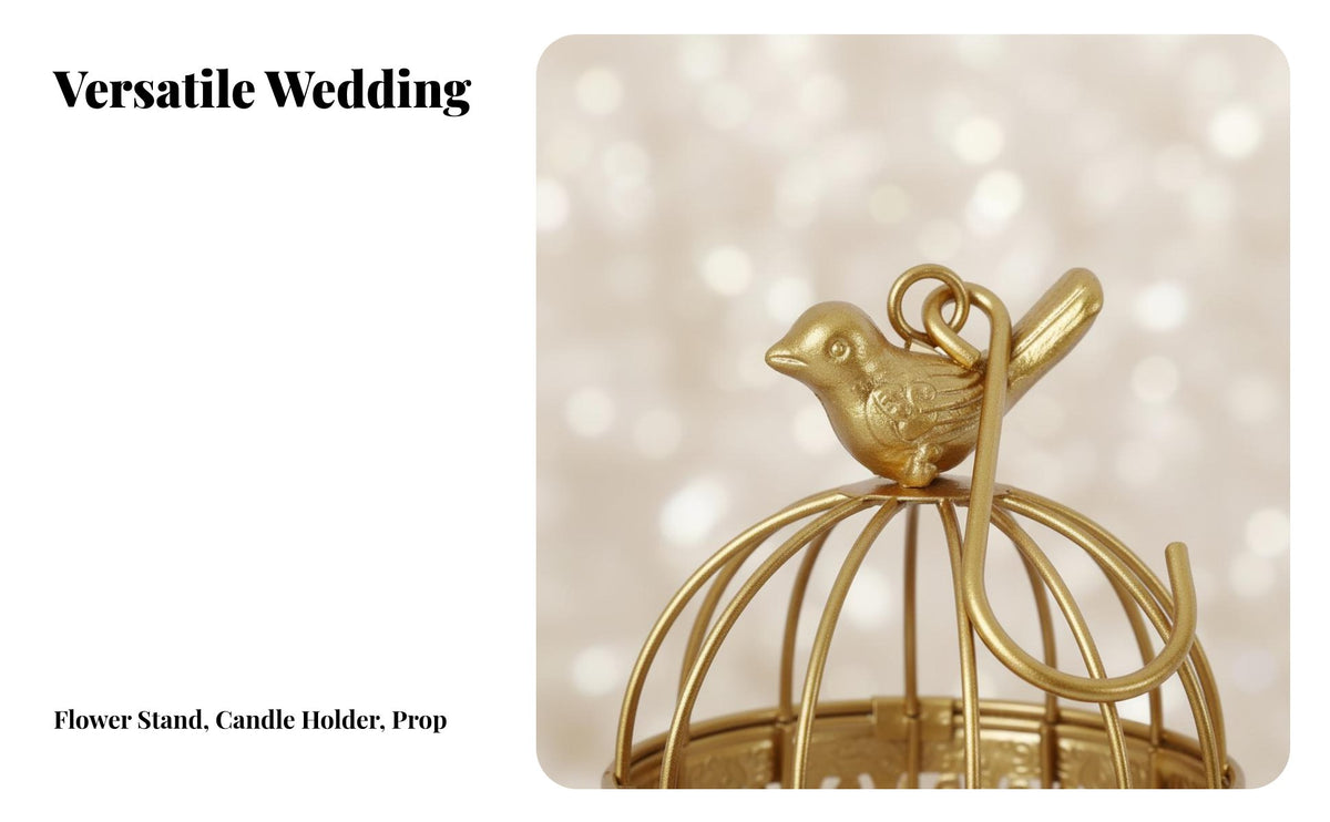 3 Pieces Wedding Birdcage Centerpiece Hollow Design Golden Birdcage Ornament Vintage Design Greeting Card Holder Cage for Florists, Tabletop