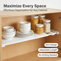 Adjustable Shelves, White Garage Shelving Units for Storage, Retractable Tension Rod Shelf Organiser, 10cm Metal