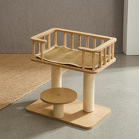 Sisal Wrapped Feline Climbing Frame Woven Mat Surface Multi Level Feline Tree Elevated Platform Guard Rails