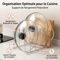Kitchen Lid and Cutting Board Rack, Rust-Proof Metal Vertical Storage, Modern Organizer for Cutting Boards