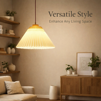 Ceiling Light Shade with Pleated Textile Design for Bedroom and Dining Room, Pendant Fitting with Adjustable 1m Height, Vintage Nordic Style