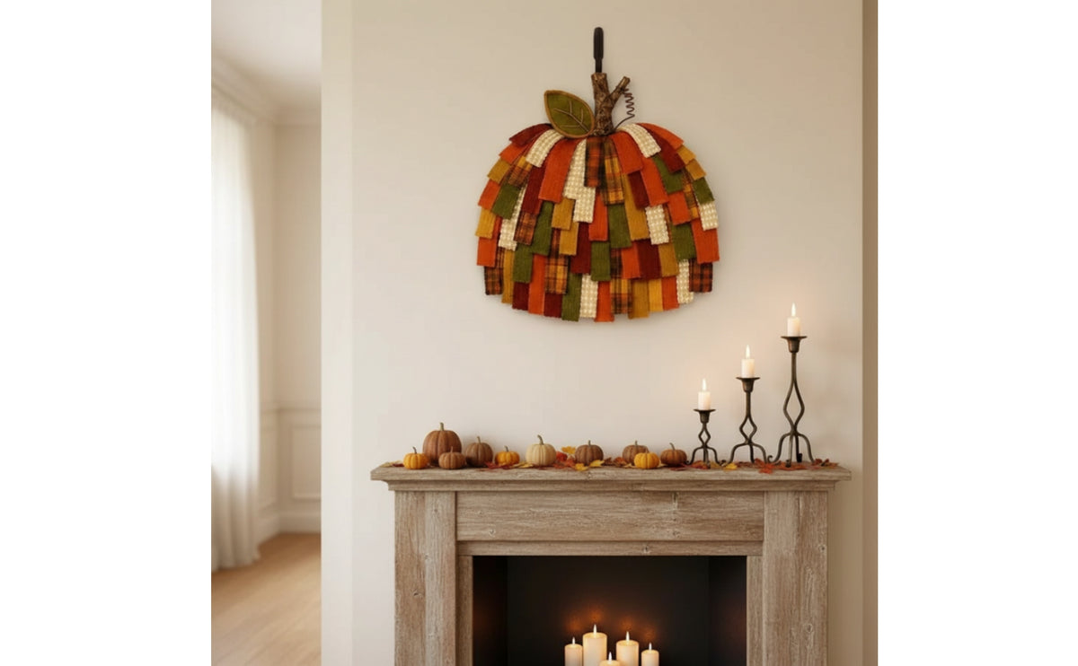 Pumpkin Door Hanger Rustic Patchwork Pumpkin Farmhouse Decorations for Entryway