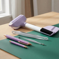 White Handle Embossing Roller Kit Glitter-Textured Needle Pen Silver-Toned Clip Felt Scraper Gold-Toned Tip for Printing Work