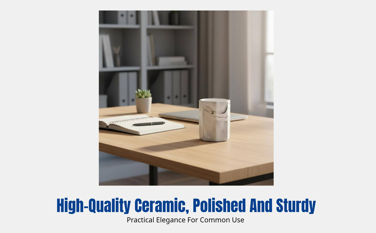 Ceramic Pen Holder, Nordic Marble Pattern, Makeup Brush Storage Tube, Office Desktop Organizer