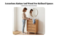 Japanese design 3-Drawer Rattan chest of drawers Minimalist Aesthetic Chest of Drawers sturdy Construction Storage Cabinet for Interior Design aficionados, Apartment Dwellers, Homeowners, Entryway, Bedroom, Living Room, Hallway