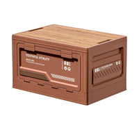 Portable Storage Box with Wood Lid Stackable Collapsible Crate Heavy-Duty Container Versatile for Car Trunk, Picnic