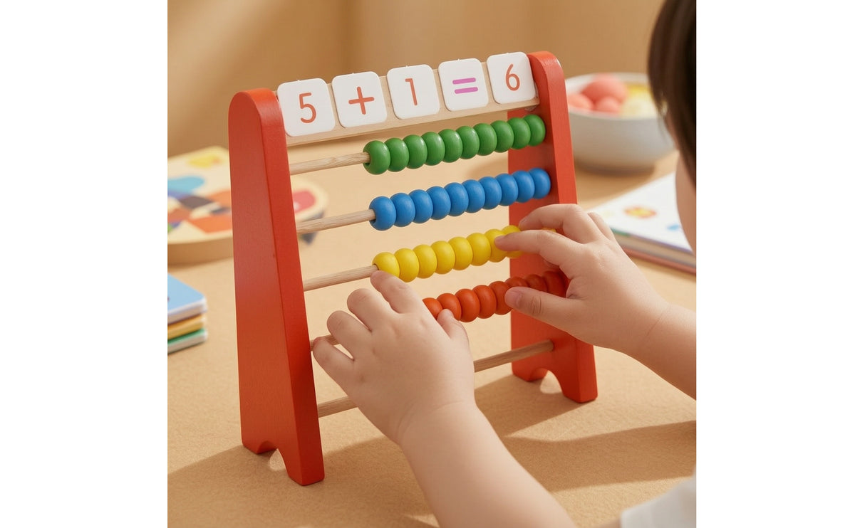 Abacus with Math Cards Tabletop Wooden Abacus Classic Counting Frame for Preschoolers, Kids, Homeschool