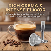 Reusable Coffee Capsules for Dolce Gusto - Stainless Steel Refillable Pods with Tamper Compatible with Piccolo XSMini Me, Genio 2, Lumio - Eco-Friendly Metal Filter for Rich Crema Espresso