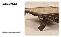 Square Block-Base Coffee Table Ethnic Design Carved Square Accent Table Vintage Style Home Furnishing for Apartment Dwellers, Living Room, Lounge Area
