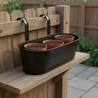 Oval Railing Planter Bucket Indoor/Outdoor Use Oval Metal Railing Planter Sturdy Construction Iron Flower Bucket with Hooks for Patio
