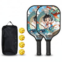 2 Pieces Wrapped Handle Pickleball Paddles with Balls and Bag White Edge Trim Pickleball Paddle Set Pair Sports Equipment Long-Lasting