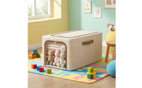 Storage Bin with Metal Frame Space-Saving Storage Box with Lid Foldable Textile Bin Heavy-Duty Portable for Wardrobe, Bedroom