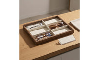 Divided Interior Wooden Eyeglass Display Box Lined Insert 6-Compartment Display Box Rectangular Easy to See