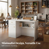 Minimalist Design Small Checkout Counter Strong Load-Bearing Small Reception Desk Long-Lasting Construction Modern Checkout Stand Spacious Desktop for Receptionists, Business Owners, Salon Personnel, Boutique, Lobby, Home Office