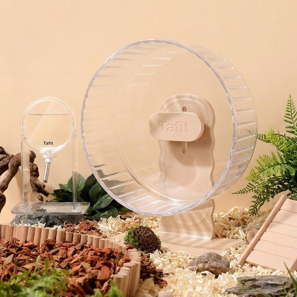 Super Silent Hamster Wheel, Nightwhisper Wheel for Syrian Large and Dwarf Hamsters, 26cm Dual-Axis Quiet Running Design with Adjustable Stand