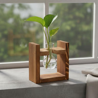 Retro Design Tabletop Glass Planter Wooden Stand Creative Gift Glass Bulb Planter Easy Water Change House Decoration for Bedroom