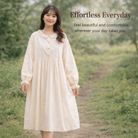 Maxi Dress for Women UK with Embroidered Doll Detail, Long Sleeve Summer Dresses in Linen Blend, Plus Size Casual