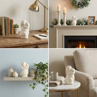 Ceramic Bunny Figurine, Glazed Porcelain Rabbit Ornament, Minimalist Easter Decoration Statue, Cute Animal Sculpture for Home Dining Table Centrepiece, Tiered Tray or Spring Gift