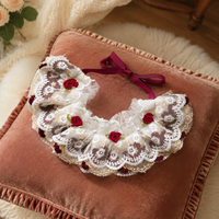 Red Floral Lace Pet Neck Accessory, Handmade Embroidery Pet Supplies, Princess Design Flower Decoration for Special Occasions