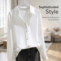 Silk-Like Shirts for Women Plus Size with V-Neck Long Sleeve Design, Party Tops and Office Wear, Dress with Stretch Material