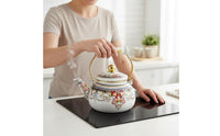 Enamel Teapot High Temperature Resistant Floral Enamel Tea Kettle Floral Print Kettle Multi-Cooktop Compatible for Household