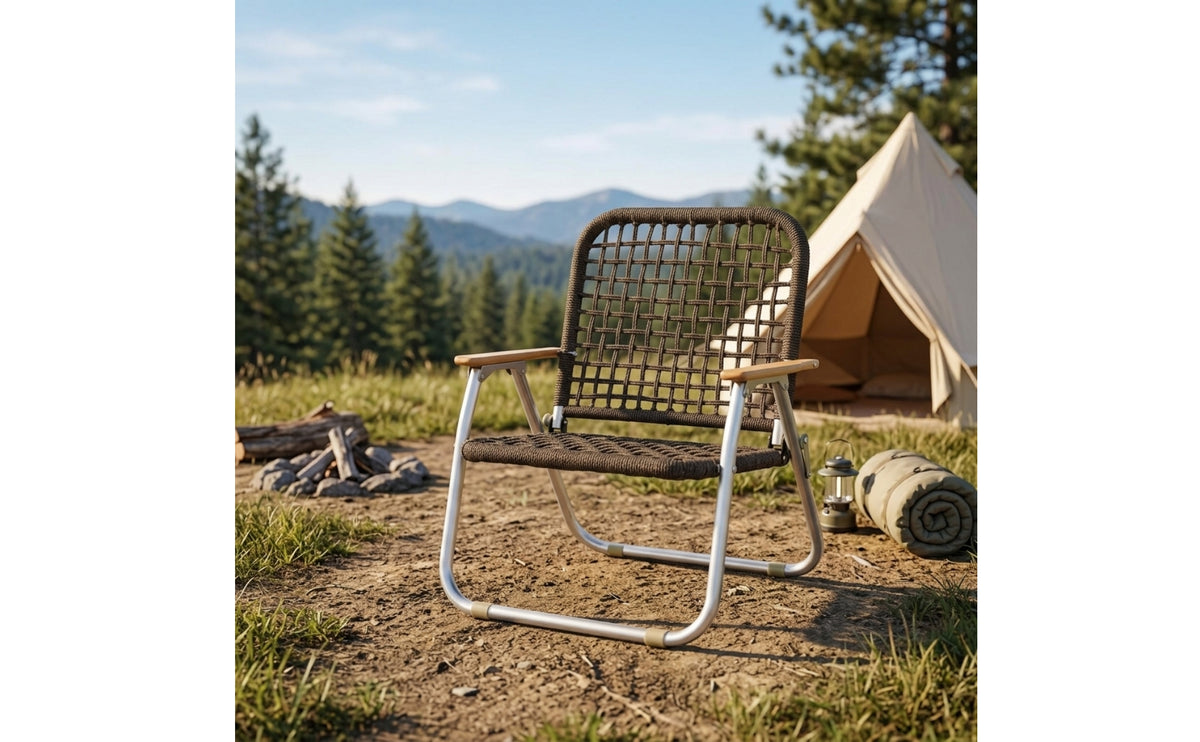 Folding Lounge Chair Low-Profile Folding Rope Chair Travel-Friendly Furniture for  , Backyard, Camping