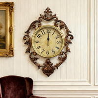 Bronze Toned French Style Wall Timepiece Scrollwork Ornate Wall Timepiece Floral Home Decor foliageLike Detailing