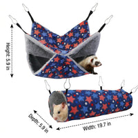 Cartoon Hamster Hammock and Hamster Tunnels 2-Piece Set, Polyester Sleeping and Hiding Cage Accessories, for year-round Indoor Use