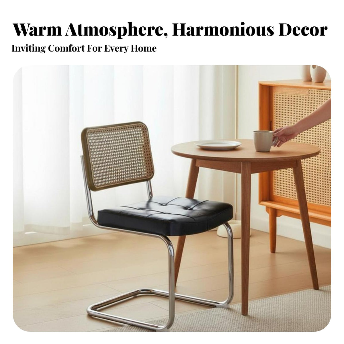 Retro Design Cantilever Woven-Back Chair Multi-Purpose Seating Furniture Ergonomic Backrest Commercial Grade for Design Enthusiasts, Cafe Owners, Facility Managers, Dining Room, Restaurants, Home Office