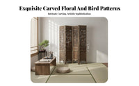 Chinese Design Folding Screen Foldable Hollow-out Folding Screen Portable Antique Wooden Partition for Homeowners, Bedroom, Tea House