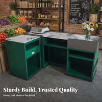 Modern Design Supermarket Checkout Stand Sturdy Construction Convenience Shop Money Ier Counter Multi-Tier Storage Retail Checkout Desk Easy Assembly for Business Owners, Retailers, Money Iers