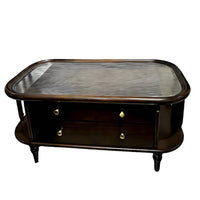 Entirely Wooden Wood Construction Coffee Table with Drawers Fully Assembled Coffee Table with Drawers and Shelf Vintage Design Household Furniture Carved Leg features for Apartment Dwellers, Homeowners, Families, Living Room, Lounge Area, Home Office