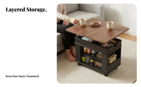 Lifting Top Trolley Table Mobile with casters Side Cabinet Retro Design for Hosts