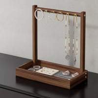 Jewelry Organizer Stand with Tray Untangle Tabletop Jewelry Holder with Hooks for Dresser