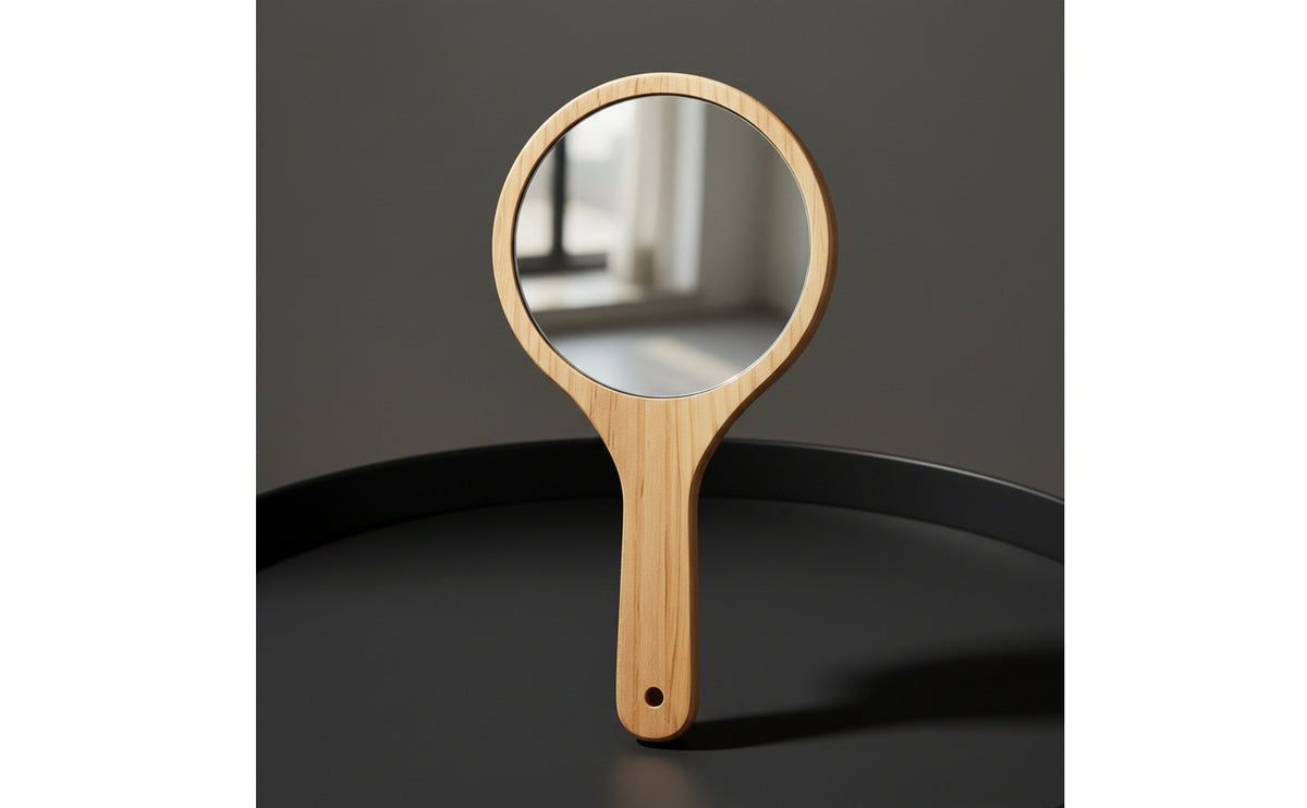 Crystal Clear Wooden Hand Mirror Distortion-Clear Handheld Mirror with Handle Portable Compact for Makeup, Travel, Dorm Room