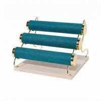 Wooden Base Three Tier Jewelry Display Rack Rounded Ends Watch Bracelet Display Rack Gold-Tone Three-Tier Jewelry Stand Scratch Protection