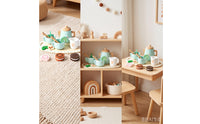 Wooden Tea Set Smooth Tea Set with Tray Realistic Pretend Play Food Kitchen Accessories for Preschoolers, Playroom