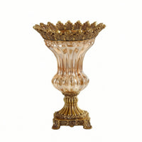 Glass Vase with Base Antique Gold Decorative Glass Vase Sturdy Flower Holder for Entryway