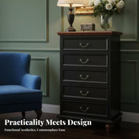 Distressed Finish 5-Drawer Storage Chest Vintage & design 5-Drawer upright Cabinet North American Design vertical chest of drawers Large Capacity for Interior Decorators, homeowners, Adults, Bedroom, Hallway
