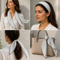 Korean Striped Polka Dot Silk Scarf for Women, Neck Decoration, French Style Small Kerchief for Travel and Vacation