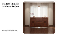 New Chinese Design Sideboard Traditional Mortise and Tenon Joinery Solid Wood Dining Room Buffet Sturdy Wooden Sideboard Cabinet for Hallway, Kitchen