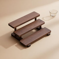 Tea Set Display Rack Tiered Design Walnut Wooden Step Shelf Handmade Desktop Organizer for Kitchen Counter, Office