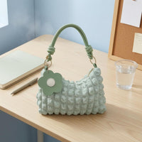 Puffed Puffer Shoulder Bag Knotted Strap Crescent Hobo Bag Textured Top Zip for Everyday Use, Casual Wear