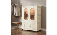 Large Capacity Foldable Plastic Wardrobe Installation-without Charge Collapsible Plastic Wardrobe Heavy Duty Double Door Toy Storage Unit Dust-Proof for Toddlers, Babies, Playroom, Nursery