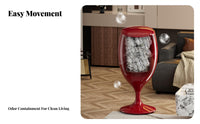 Decorative Trash Can Large Capacity Press Top Lidded Waste Bin Elevated Design Vino Glass Shaped Trash Can for Living Room, Bedroom, Office