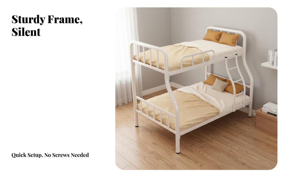 Space-Saving Metal Bunk Bed Safety Guardrail Metal Bunk Bed Frame High Stability Bedroom Furniture Sturdy and Long-Lasting for Adults, Students, Workers, Small Apartment, Hostel