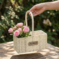 Handmade Basket Material Wicker Flower Basket Rustic Design Half Moon Tote Bag for Homeowners, Adults, Living Room, Bedroom, Shop Display