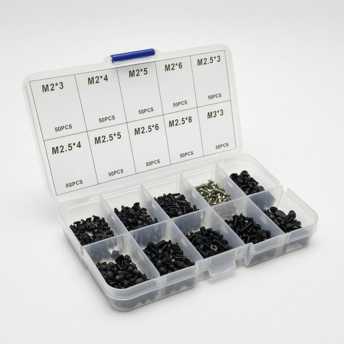 500 Pieces Clear Storage Box Notebook Screw Assortment Hinged Lid Laptop Screw Set Snap Latch Computer Repair Screws Compartmentalized