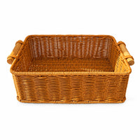 Basket with Wooden Handles Rectangular Woven Tray Rustic Organizer for Countertop, Picnic